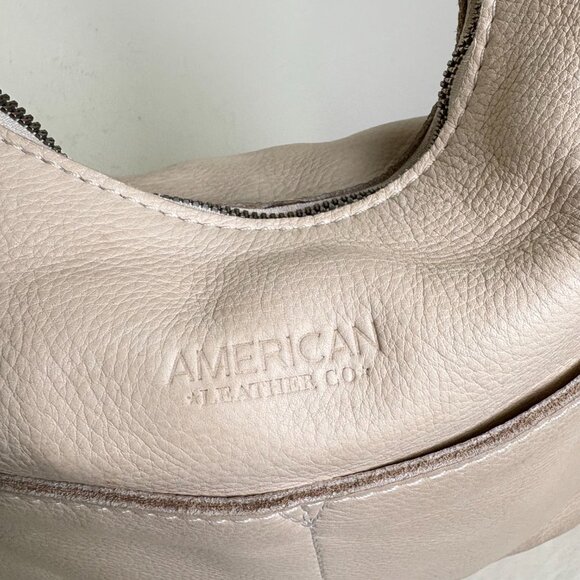 AMERICAN LEATHER CO Carrie Hobo Bag Stone Pebbled Leather Neutral Minimalist - Picture 6 of 16